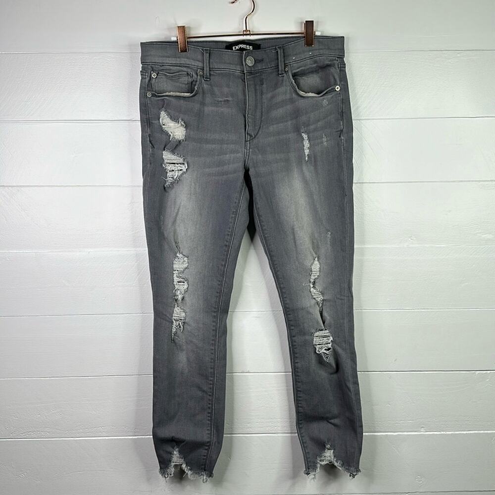 EXPRESS Gray Distressed Mid Rise Ankle Stretch Legging Jeans Bottoms‎ Size 10R
